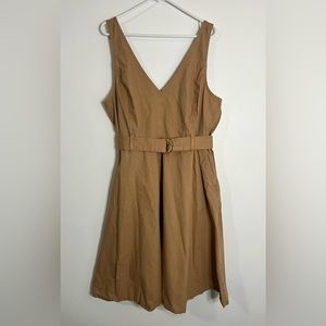 Banana Republic Tan Belted V-Neck Sleeveless Dress